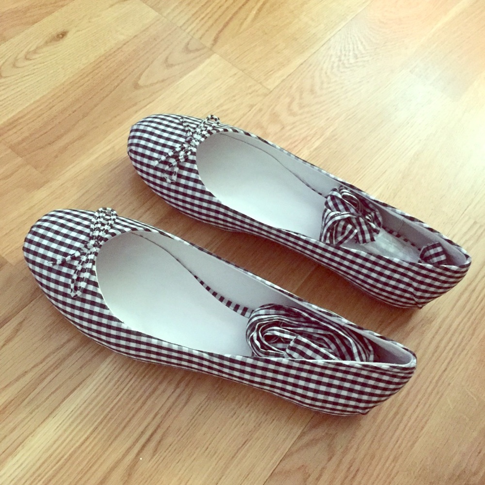 Black Gingham tie up ballet flats